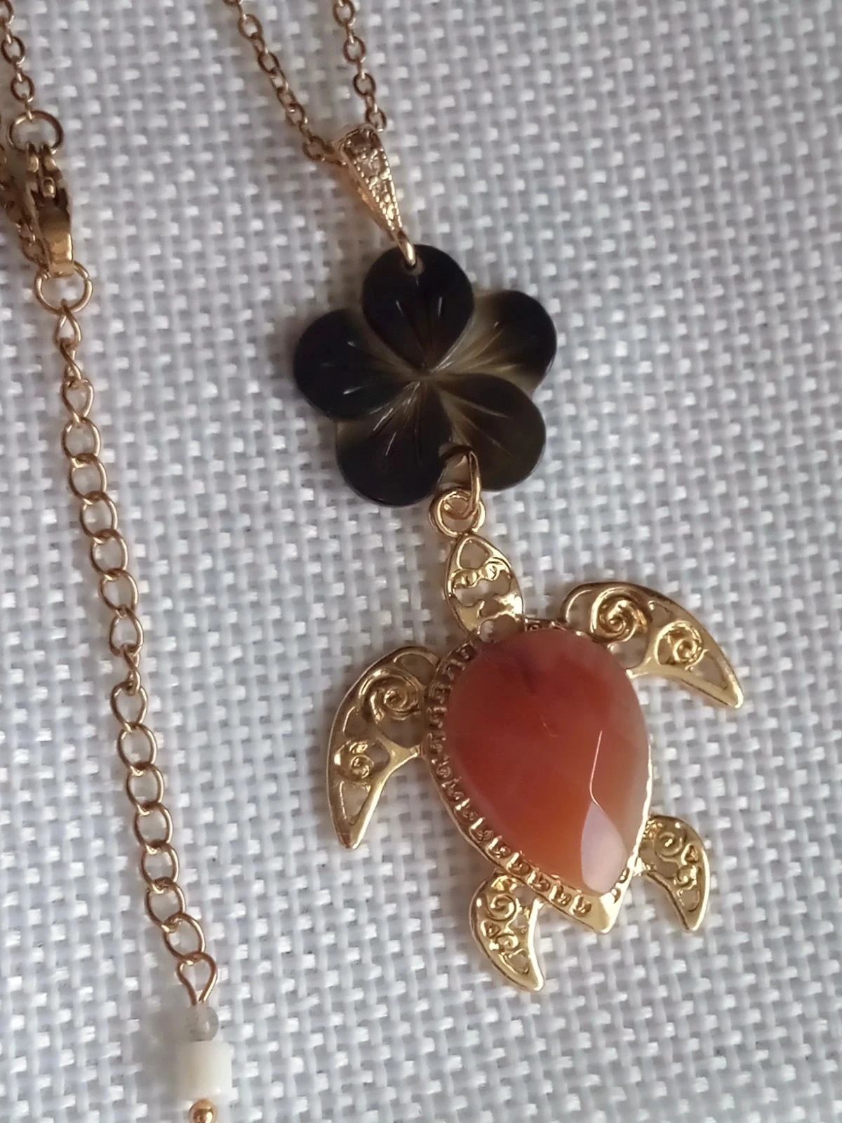 Bohemien schildpadcollier van agat en natuurlijk nacre-steen – photo 2